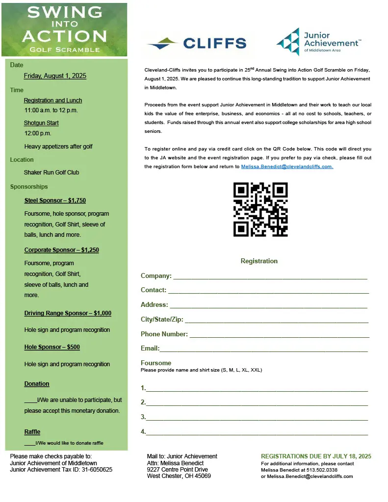 Swing into Action Golf Outing to Support Junior Achievement of Middletown Area